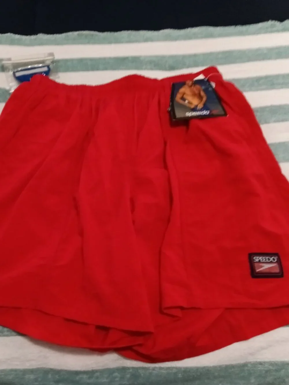 NWT VINTAGE SPEEDO SWIM TRUNKS (SHORTS) RED, SIZE LARGE.